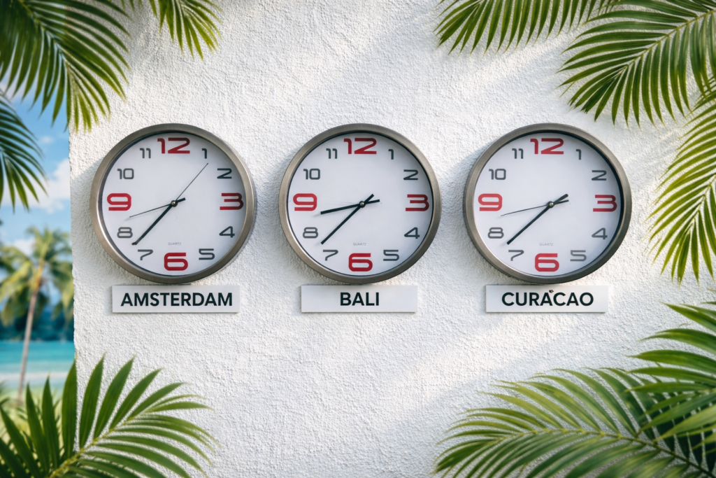 wereld tijd klokken amsterdam bali